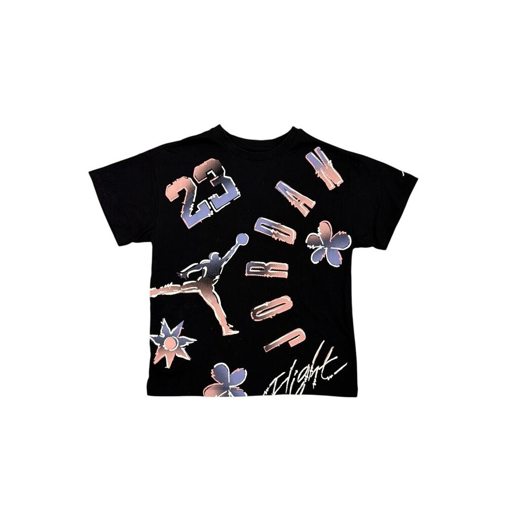 Jordan Girls' 23 Throwback T-Shirt Black Pink Purple Short Sleeve Medium 10/12